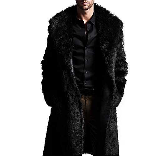 Celucke Pelzmantel Herren Lang Kunst Felljacke Wind Coat,Winterjacke Mantel Kunstpelz Jacke Faux Fur von Celucke