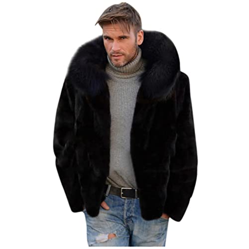 Celucke Pelzmantel Herren Lang Kunst Felljacke Wind Coat,Winterjacke Mantel Kunstpelz Jacke Faux Fur von Celucke