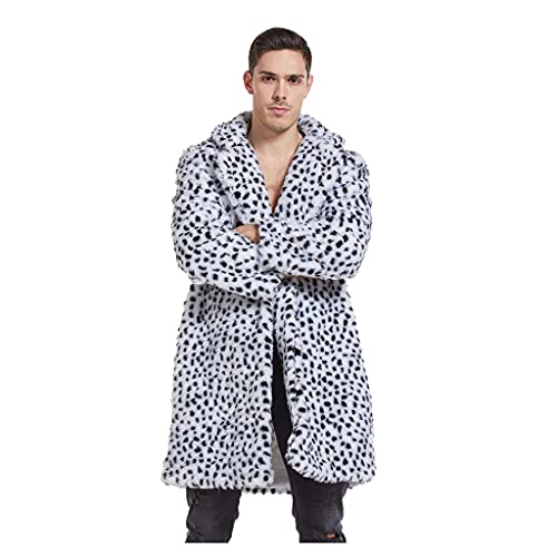 Celucke Pelzmantel Herren Lang Kunstpelz Mantel Leopard Strickjacke Reverskragen Winterjacke Warme Verdicken Felljacke Pelz Jacke Faux Fur Pelzjacke Fellmantel von Celucke