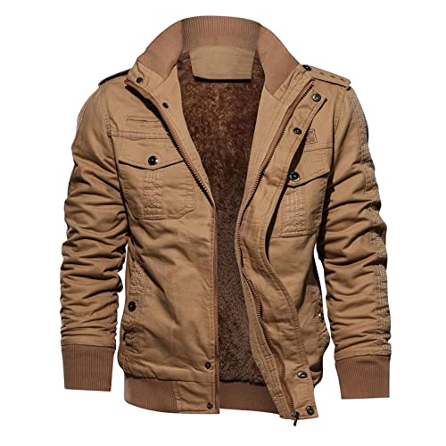 Celucke Pilotenjacke Herren Fleecejacke Übergangsjacke Lederjacke Gefütterter Winterjacke aus Kunstleder mit Kunstpelzfutter Männer Winter Warme Jacke Vintage Bikerjacke von Celucke