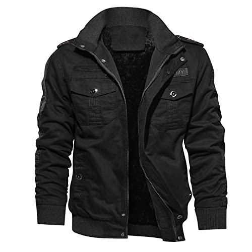 Celucke Pilotenjacke Herren Fleecejacke Übergangsjacke Lederjacke Gefütterter Winterjacke aus Kunstleder mit Kunstpelzfutter Männer Winter Warme Jacke Vintage Bikerjacke von Celucke