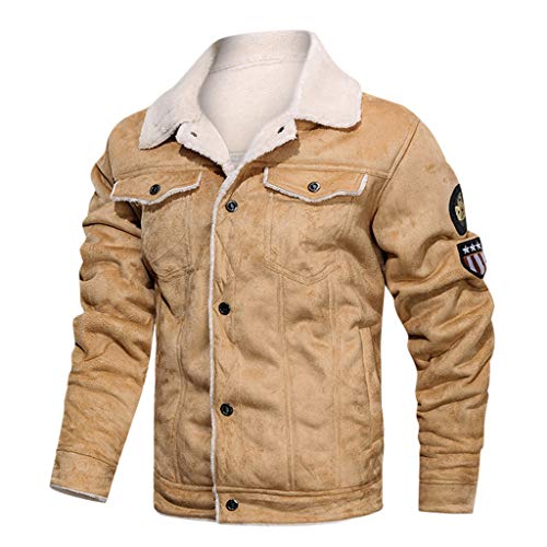 Celucke Pilotenjacke Herren Lederjacke gefütterter Winterjacke aus Kunstleder mit Kunstpelzfutter, Männer Winter Warme Jacke Vintage Bikerjacke (Gelb, M) von Celucke