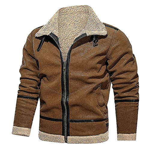 Celucke Pilotenjacke Herren Lederjacke gefütterter Winterjacke aus Kunstleder mit Kunstpelzfutter, Männer Winter Warme Jacke Vintage Bikerjacke von Celucke