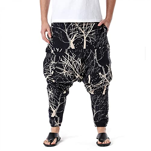 Celucke Pluderhose Herren Haremshose Baggy Pumphose Leinenhose Loose Freizeithose Drucken Aladinhose Yoga Hose Elfen Bohème Hosenträger Hosen von Celucke