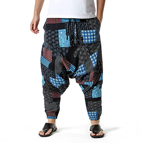 Celucke Pluderhose Herren Haremshose Baggy Pumphose Leinenhose Loose Freizeithose Drucken Aladinhose Yoga Hose Elfen Bohème Hosenträger Hosen von Celucke