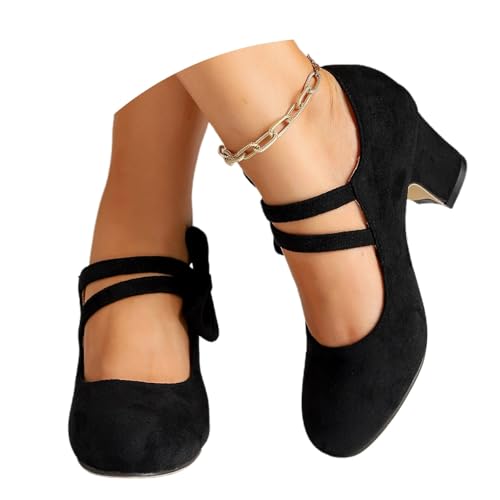 Celucke Pumps Damen Elegant und Bequem Dirndl Schuhe mit Absatz Kreuz Knöchelriemen Trachtenschuhe Absatzschuhe mit Riemchen Highheels Hohe Schuhe Ballerina Tanzschuhe für Tracht Oktoberfest von Celucke