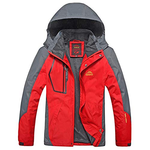 Celucke Regenjacke Herren Übergangsjacke Wasserdicht Winddicht Hooded Jacke, Windbreaker Winterjacke Männer Funktionsjacke Outdoorjacke Outwear Regenmantel Mit Kapuze (Rot, XL) von Celucke