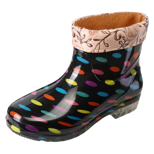 Celucke Regenstiefel Damen Kurz GefüTtert Gummistiefel Wasserdicht Rain Boots Kristall-Blumenmuster Gummischuhe Baumwolle Wasserstiefel rutschfest Schuhe Outdoor Damenstiefel Regen Wasserschuhe von Celucke