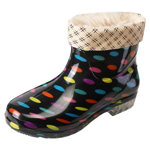 Celucke Regenstiefel Damen Kurz GefüTtert Gummistiefel Wasserdicht Rain Boots Kristall-Blumenmuster Gummischuhe Baumwolle Wasserstiefel rutschfest Schuhe Outdoor Damenstiefel Regen Wasserschuhe von Celucke