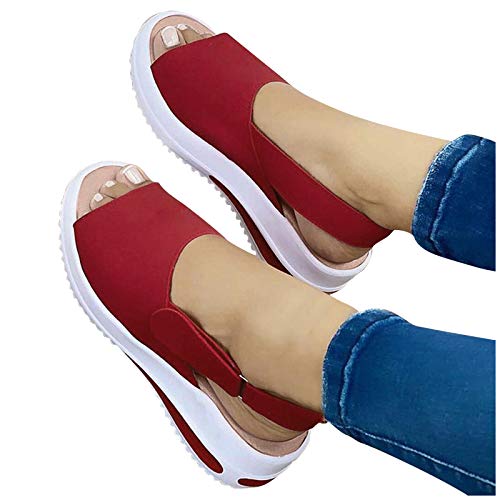 Celucke Sandalen Damen Dicker Boden Peeptoes Pumps Keilabsatz Römersandalen Espadrilles Strappy Hollow Out Sommerschuhe Strandsandalen Freizeitschuhe Outdoorschuhe von Celucke