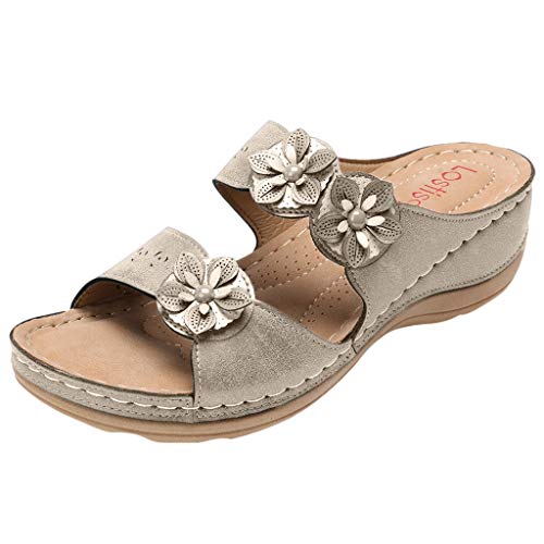 Celucke Sandalen Damen Keilsandalen Bequeme Keilabsatz Schuhe Sommer Plateau Orthopädische Pantoletten Hausschuhe rutschfeste Aushöhlen Blumen Strand Slingback Open Toe Sandaletten von Celucke