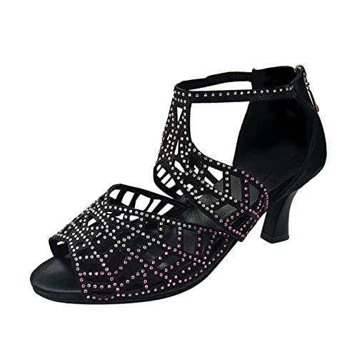 Celucke Sandalen Damen Sandalette Strass Schuhe High Heels Damenschuhe Tanzschuhe Latein Sommer Abendschuh mit Reißverschluss (Black, 37) von Celucke