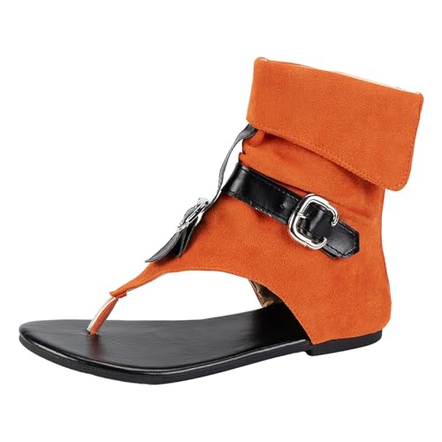 Celucke Sandalen Flache Schuhe Damen mit Reißverschluss Elegante Plüsch Flach Schaftsandaletten Atmungsaktiv Bequem Hausschuhe Römersandalen Hallux Slides von Celucke