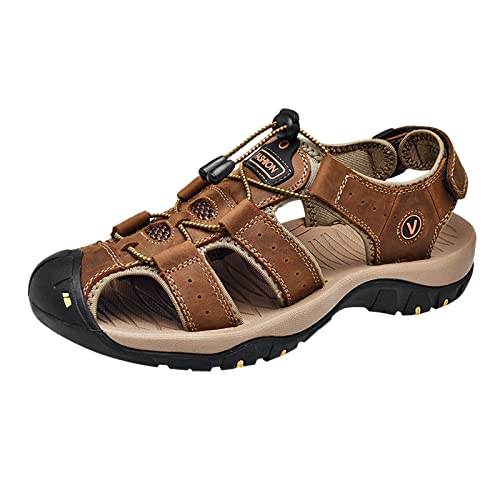 Celucke Sandalen Herren Leder Strand Wandersandale Trekkingsandalen Outdoorschuhe Sommer Freizeitschuhe Wanderschuhe Männer Sport-Outdoor Wasser Fischer Atmungsaktive Sandale von Celucke