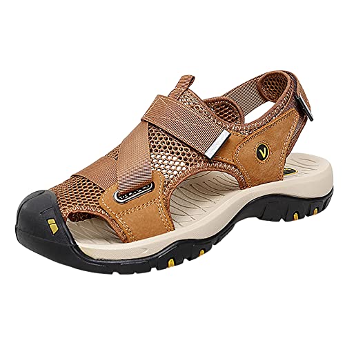 Celucke Sandalen Herren Leder Strand Wandersandale Trekkingsandalen Outdoorschuhe Sommer Freizeitschuhe Wanderschuhe Männer Sport-Outdoor Wasser Fischer Atmungsaktive Sandale von Celucke