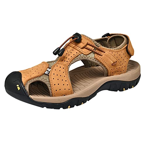 Celucke Sandalen Herren Leder Strand Wandersandale Trekkingsandalen Outdoorschuhe Sommer Freizeitschuhe Wanderschuhe Männer Sport-Outdoor Wasser Fischer Atmungsaktive Sandale von Celucke