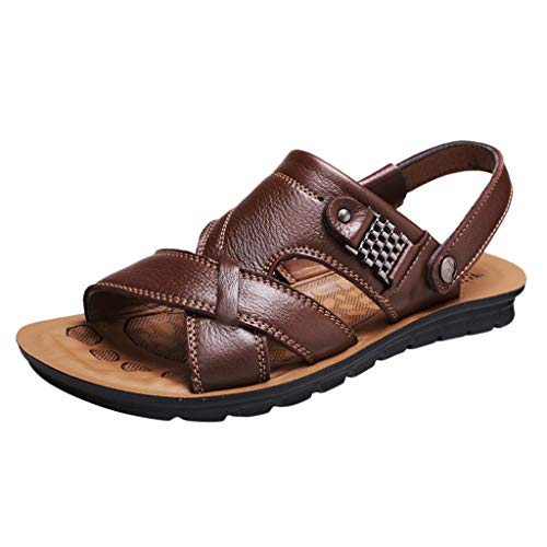 Celucke Sandalen Herren Sommer Strandschuhe Two Wear Leder Clogs Flache Slip On Bequeme Schuhe Sandaletten Outdoor Hausschuhe von Celucke