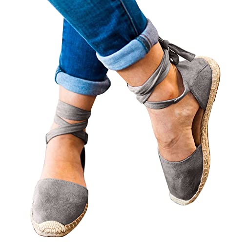 Celucke Sandalette Damen Espadrilles Sommer Espandrillos Frauen Schuhe Mode Freizeitschuhe Flache Schnürung Freizeit Römische Sandaletten mit Geschlossene Strand Elegante Sommerschuhe von Celucke