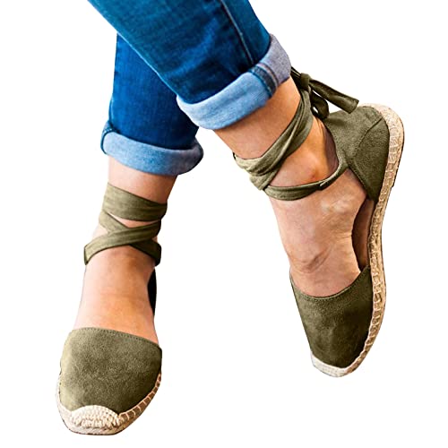 Celucke Sandalette Damen Espadrilles Sommer Espandrillos Frauen Schuhe Mode Freizeitschuhe Flache Schnürung Freizeit Römische Sandaletten mit Geschlossene Strand Elegante Sommerschuhe von Celucke