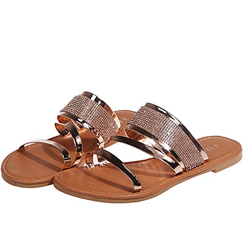Celucke Sandalette Damen Sandalen Mode Strass Hausschuhe Slip-On Open Toe Flache Atmungsaktive Strandschuhe Home Slipper Schuhe Strand Sommerschuhe von Celucke