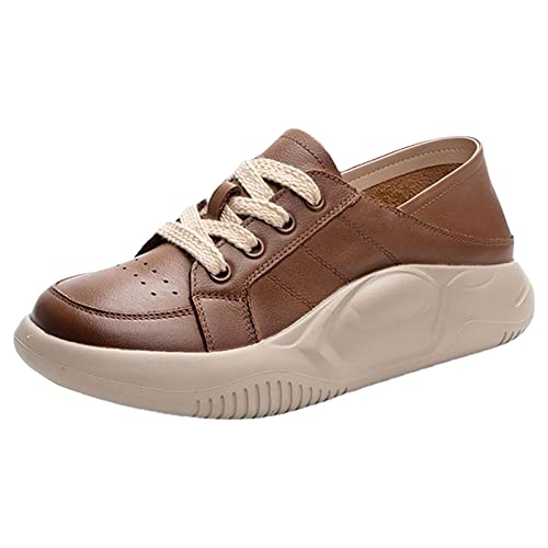 Celucke Schnürhalbschuhe Sommer Sneakers Plateau Keilsandalen Schuhe Runde Zehe Retro Damen Freizeitschuhe Slip On Mokassins Bootsschuhe Bequeme Loafers Freizeitschuhe Halbschuhe Größe 37 von Celucke