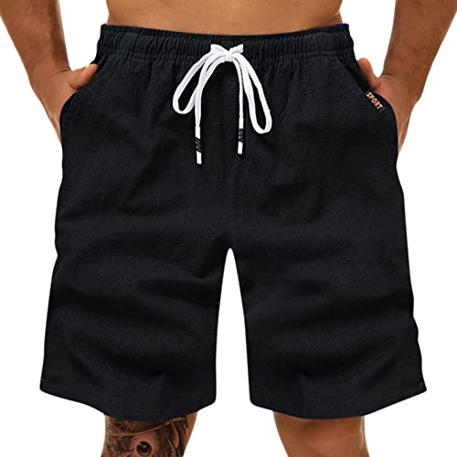 Celucke Shorts Herren Leinenshorts Sport Cargohose Gerade Lose Strandhose Sporthose Sommer Trainingsshorts Kurze Leinenhose Sportshorts Short Sommerhose Jogginghose Freizeithose(Schwarz,L) von Celucke