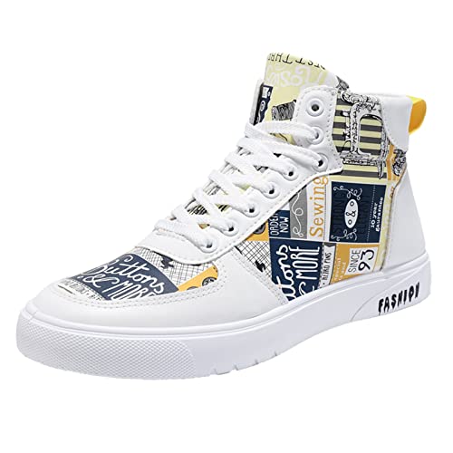 Celucke Skate Schuhe Herren Graffiti High Top Skateboardschuh Boardschuhe Sneakers Trendschuhe Schnürhalbschuhe Sommer Mode Freizeitschuhe Flache Schuhe rutschfest Sportschuhe von Celucke