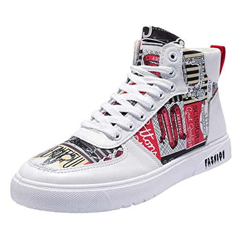 Celucke Skate Schuhe Herren Graffiti High Top Skateboardschuh Boardschuhe Sneakers Trendschuhe Schnürhalbschuhe Sommer Mode Freizeitschuhe Flache Schuhe rutschfest Sportschuhe von Celucke