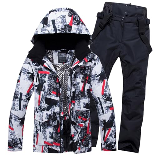 Celucke Skianzug Herren Skijacke Skihose Set 2 Teilig Schneeanzug Wassersäule Atmungsaktiv Schneeanzug Winddichte Schneehose Softshelljacke mit Kapuzen Skifahren Snowboarden Skianzug von Celucke