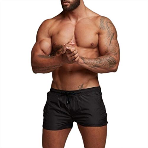 Celucke Sommer Badehose Herren Schwimmshorts mit Reißverschluss Taschen und Kordelzug, Männer Badeshorts Kurze Schwimmhose Bademode Schnelltrocknend (Schwarz, XL) von Celucke