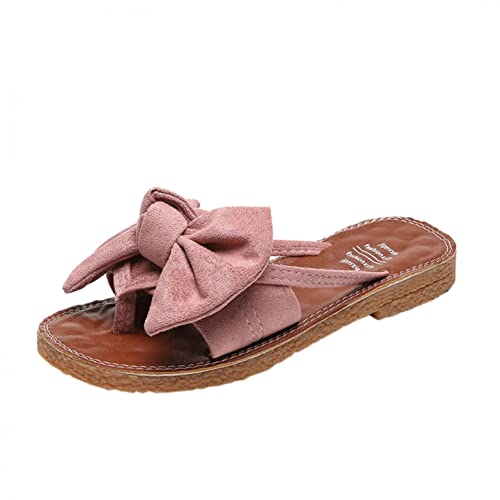 Celucke Sommer Flache Schuhe Damen Sandalen mit Schleife Pantoletten Schleifen Casual Weicher Boden rutschfest Slides Strandsandalen Weiche Sohle Damenschuhe für Zuhause Strand von Celucke