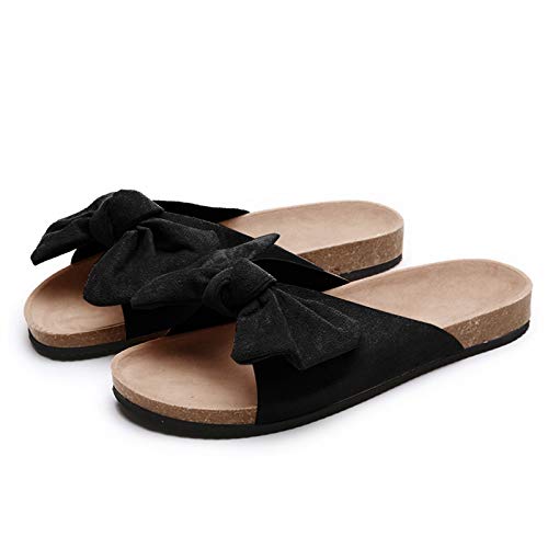 Celucke Sommer Flache Schuhe Damen Sandalen mit Schleife Pantoletten Schleifen Casual Weicher Boden rutschfest Slides Strandsandalen Weiche Sohle Damenschuhe für Zuhause Strand von Celucke