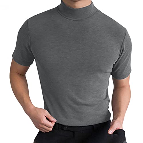 Celucke Sport T-Shirt Herren Tshirt mit Rollkragen Shirt Slim Fit Muskelshirts Sommer Kurzarm Schnell Trocknendes Rundhals Kurzarmshirt Einfarbig Stretch Sweatshirt L von Celucke