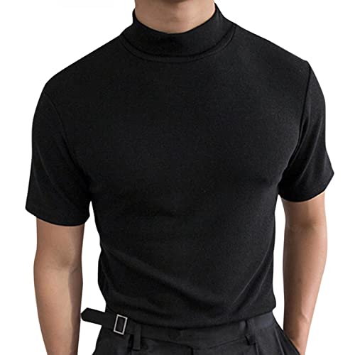 Celucke Sport T-Shirt Herren Tshirt mit Rollkragen Shirt Slim Fit Muskelshirts Sommer Kurzarm Schnell Trocknendes Rundhals Kurzarmshirt Einfarbig Stretch Sweatshirt M von Celucke