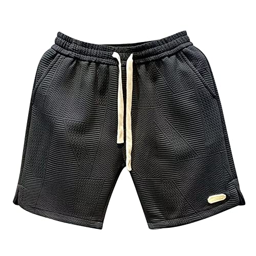 Celucke Sportshorts Herren Waffel Kurze Hosen Sommer Trainingsshorts Sweatshorts Shorts Laufshorts Casual Atmungsaktiv Baggy Softshellhose mit Kordelzug(Schwarz,L) von Celucke