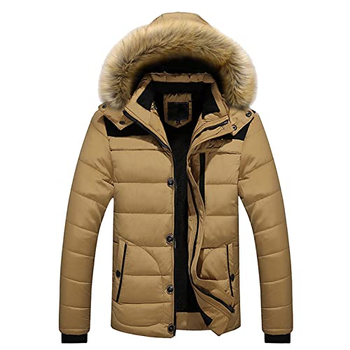 Celucke Steppjacke Herren Winterjacke Parka Mit Kunstfell Kapuze, Männer Kapuzenjacke Winterparka Wintermantel Dicke Warm Winter Jacke Mantel (Gelb, XL) von Celucke