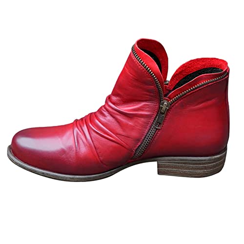 Celucke Stiefeletten Damen Ankle-Boots Flach Spitze Stiefel Kurzstiefel mit Reissverschluss, Frauen Wildleder Schuhe Bequem Damenschuhe Mode Elegant Halbstiefel (Rot, 37EU) von Celucke