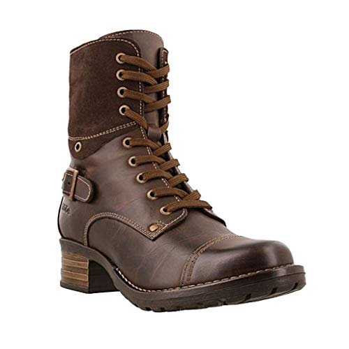 Celucke Stiefeletten Damen Ankle-Boots mit Reißverschluss, Schnürstiefel Frauen Klassische Winterstiefel Chukka Stiefel Combat Boots (Braun, 38) von Celucke