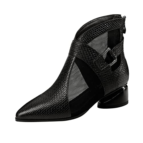 Celucke Stiefeletten Damen Ankle BootsAtmungsaktive Coole Stiefel aus Mesh mit Reißverschluss Absatz Spitze Zehenstiefel Damenschuhe von Celucke