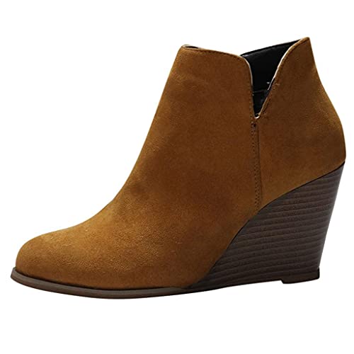 Celucke Stiefeletten Damen Booties mit Keilabsatz High Heels Ankle Boots Herbst Winter Stiefel Schneestiefel Stiefelette Knöchel Schuhe von Celucke