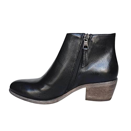 Celucke Stiefeletten Damen mit Blockabsatz Ankle Boots Kurzstiefel Stiefelette Seitlicher Reißverschluss Lederstiefel von Celucke