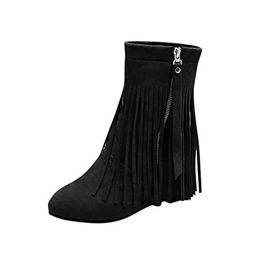 Celucke Stiefeletten mit Fransen Damen Flache Bequeme Schuhe Ankle Boots Wildleder Winterschuhe Winter Warme Damenschuhe Stiefel von Celucke