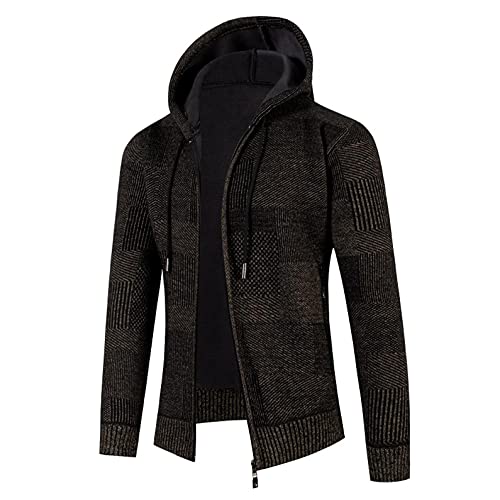 Celucke Strickjacke Herren Dicke Hoody Jacke mit Fleece Strick Cardigan mit Kapuze Übergangsjacke Wolljacke Herbst und Winter Strickmantel Kapuzenjacke von Celucke