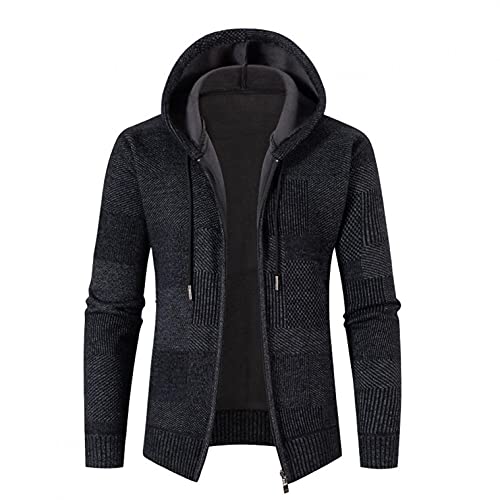 Celucke Strickjacke Herren Dicke Hoody Jacke mit Fleece Strick Cardigan mit Kapuze Übergangsjacke Wolljacke Herbst und Winter Strickmantel Kapuzenjacke von Celucke