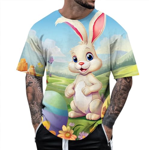 Celucke T-Shirt Herren Lustig Ostern Osterhemd Herren Edel Baumwolle Tshirt Herren Lustig Ostern Happy Easter Tshirt Lustig Osterhase Osterei Muster Ostern Kleidung Revers Urlaub Karneval Kleidung von Celucke