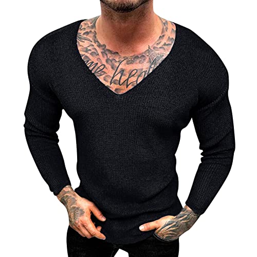 Celucke T-Shirt Herren Zerrissene Gestricktes Shirt Langarm Muscleshirt Pullover Fitness Oberteil Laufen Outdoor Sport Trainingsshirt(Schwarz,L) von Celucke