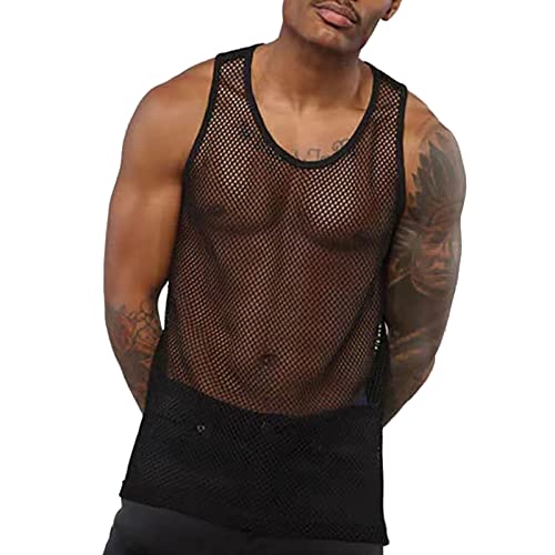 Celucke Tank Top Herren Sommer Hohl Sexy Kurze Weste Kupferweste Mesh Strick Muskelshirt Slim fit Tanktop Summer Mode Sport Unterhemd(Schwarz,M) von Celucke