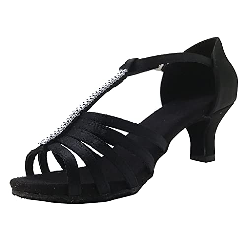 Celucke Tanzschuhe Damen Strass Latein Tanzen Square Dance Sandalen Bühnenschuhe Blockabsatz Pumps Glänzend Mode Brautschuhe Niedrige Absätze Party Schuhe Abendschuhe Frauen Hochzeitsschuhe 35-41 von Celucke