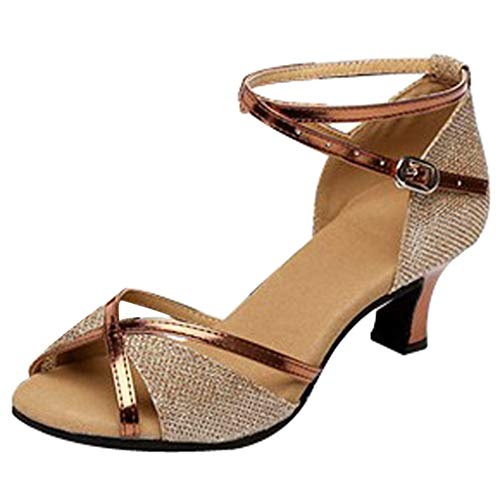 Celucke Tanzschuhe Damen Strass Latein Tanzen Square Dance Sandalen Bühnenschuhe Blockabsatz Pumps Glänzend Mode Brautschuhe Niedrige Absätze Party Schuhe Abendschuhe Frauen Hochzeitsschuhe 35-41 von Celucke