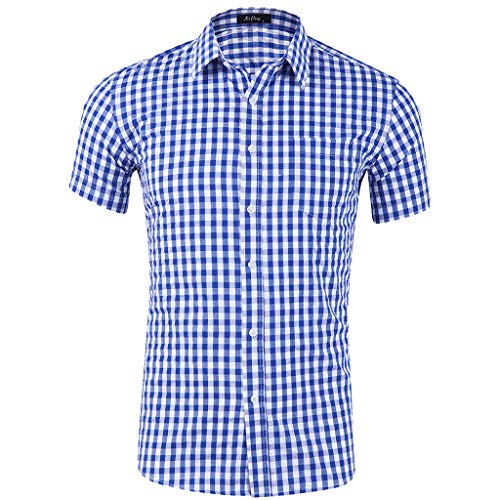 Celucke Trachtenhemd Herren Kurzarm-Hemden Oktoberfest Kariertes Flanellhemd holzfäller Hemd Freizeithemd Männer Checked Shirt Freizeit Business Party (Blau, M) von Celucke